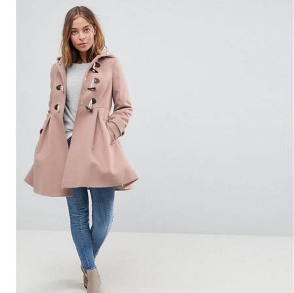 ASOS Camel Duffle swing fit pea coat w hood pockets - Picture 5 of 6
